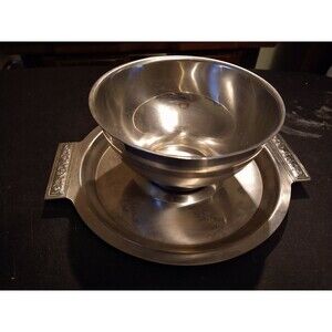 International Decorator Stainless Steel Gravy Bowl Attached Plate 18-8